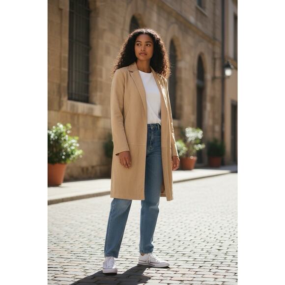 Babaton x Aritzia Callahan Jacket Open Front Vegan Suede Tan Camel Women's Small - Picture 4 of 15